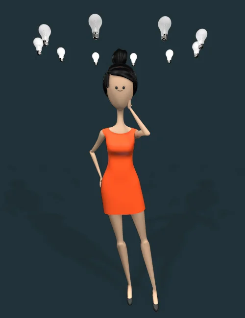 animated video production preliminary steps 3D girl having an idea